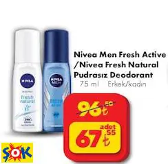 NİVEA MEN FRESH ACTİVE /NİVEA FRESH NATURAL PUDRASIZ DEODORANT 75 ML ERKEK/KADIN NİVEA MEN FRESH ACTİVE /NİVEA FRESH NATURAL PUDRASIZ DEODORANT 75 ML ERKEK/KADIN